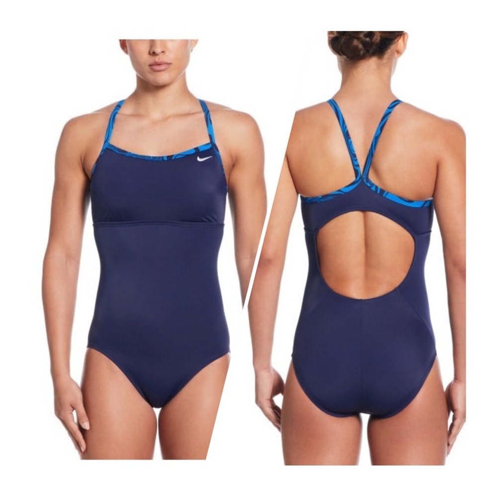 Nike Women's Swirl Racerback One Piece Navy Blue Swimsuit Size S MSRP $92 NWT